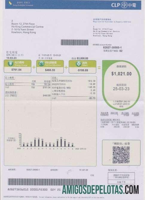Projeto de lei de serviços públicos de energia CLP de Hong Kong exemplo real